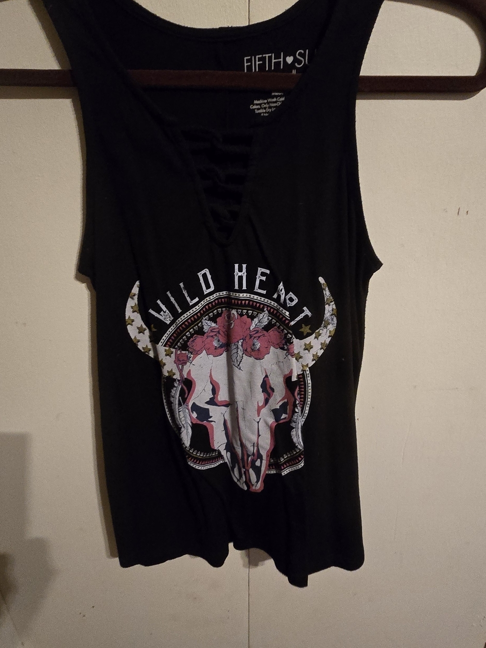 Fifth Sun Black Tank Top with Pink & White Skull Graphic